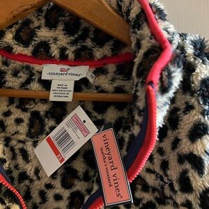 Vineyard Vines NWT Leopard 3/4 Zip Pullover with Pink Zipper WMs Size XS